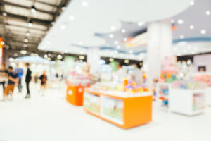 Blurred exhibition, englightened composition with people