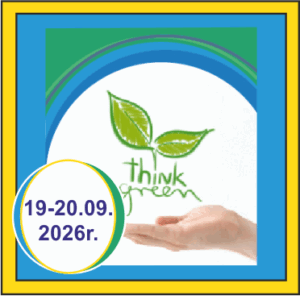 Dłoń z liściem i napisem think green, EXPO-INSTAL w Gliwicach 19-20.09.2026